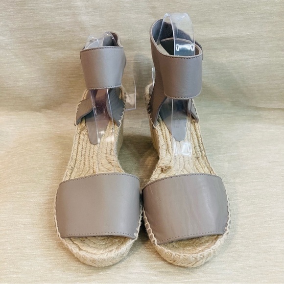 VINCE Sz 8 Sophie Leather Ankle Wrap Peep Toe  Espadrille Wedges Sandals - Picture 3 of 15